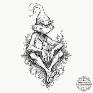 Tattoo sketch the grinch with a foot, artisti... - эскиз тату (№1756565833_0, 30.08.2025 14:57) — tattoo-photo.ru