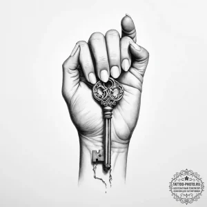 Tattoo sketch hands with a key - эскиз тату (№1756567399_0, 30.08.2025 15:23) — tattoo-photo.ru