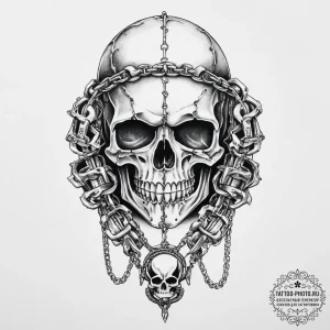 Tattoo sketch biker chain and a skull - эскиз тату (№1756574460_0, 30.08.2025 17:21) — tattoo-photo.ru