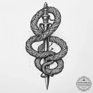 Tattoo sketch serpent wrapped around a sword,... - эскиз тату (№1756575637_0, 30.08.2025 17:40) — tattoo-photo.ru
