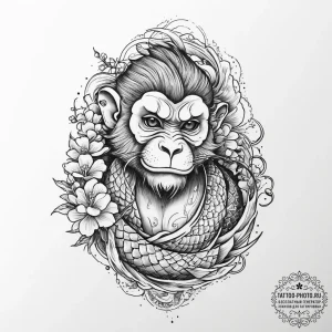 Tattoo sketch capuchin monkey, tattoo line ar... - эскиз тату (№1756577819_0, 30.08.2025 18:16) — tattoo-photo.ru