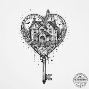 Tattoo sketch house key with a heart, artisti... - эскиз тату (№1756593417_0, 30.08.2025 22:36) — tattoo-photo.ru