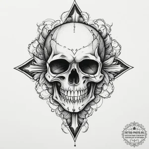 Tattoo sketch skull in smoke, tattoo line art... - эскиз тату (№1756597444_0, 30.08.2025 23:44) — tattoo-photo.ru