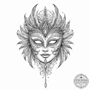 Tattoo sketch feathered mask tattoo, tattoo l... - эскиз тату (№1756599256_0, 31.08.2025 00:14) — tattoo-photo.ru