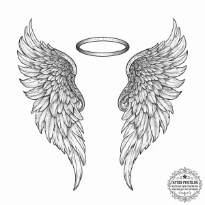 Tattoo sketch angel wings with halo, tattoo l... - эскиз тату (№1756604492_0, 31.08.2025 01:41) — tattoo-photo.ru
