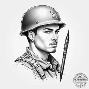 Tattoo sketch soldier with a pen, artistic ta... - эскиз тату (№1756608143_0, 31.08.2025 02:42) — tattoo-photo.ru