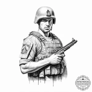 Tattoo sketch soldier with a paper - эскиз тату (№1756608553_0, 31.08.2025 02:49) — tattoo-photo.ru