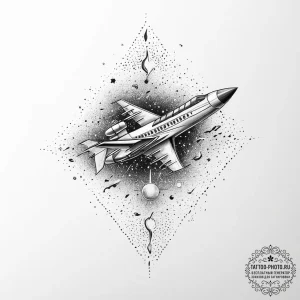 Tattoo sketch cosmic plane, ink illustration... - эскиз тату (№1756612131_0, 31.08.2025 03:48) — tattoo-photo.ru