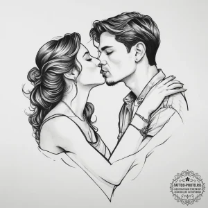 Tattoo sketch single line of two people kissi... - эскиз тату (№1756612335_0, 31.08.2025 03:52) — tattoo-photo.ru
