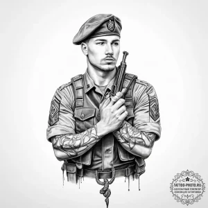 Tattoo sketch soldier with a knot - эскиз тату (№1756618526_0, 31.08.2025 05:35) — tattoo-photo.ru