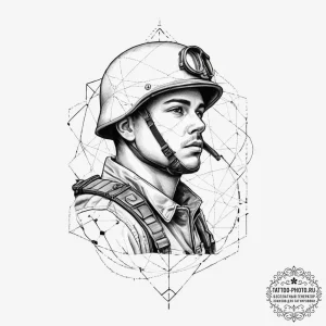 Tattoo sketch soldier with a map, concept art... - эскиз тату (№1756621705_0, 31.08.2025 06:28) — tattoo-photo.ru
