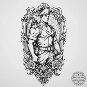 Tattoo sketch soldier with a scroll, artistic... - эскиз тату (№1756622697_0, 31.08.2025 06:44) — tattoo-photo.ru