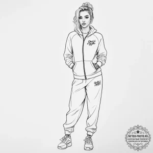 Tattoo sketch jogging suit with a quote - эскиз тату (№1756624494_0, 31.08.2025 07:14) — tattoo-photo.ru