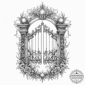 Tattoo sketch mystical gate, tattoo sketch de... - эскиз тату (№1756624891_0, 31.08.2025 07:21) — tattoo-photo.ru
