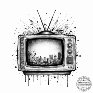 Tattoo sketch old television with a show on,... - эскиз тату (№1756625681_0, 31.08.2025 07:34) — tattoo-photo.ru