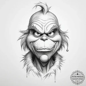 Tattoo sketch the grinch with a scale - эскиз тату (№1756626083_0, 31.08.2025 07:41) — tattoo-photo.ru