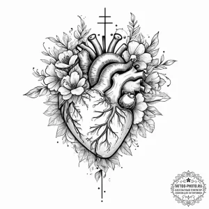 Tattoo sketch human heart with flowers, tatto... - эскиз тату (№1756627885_0, 31.08.2025 08:11) — tattoo-photo.ru