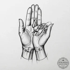 Tattoo sketch hands with a letter, tattoo dra... - эскиз тату (№1756629884_0, 31.08.2025 08:44) — tattoo-photo.ru
