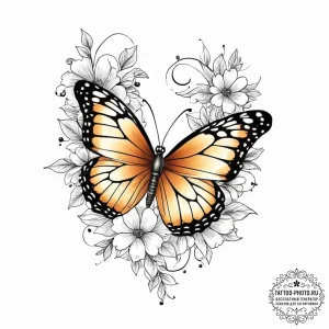 Tattoo sketch butterfly with flowers, tattoo... - эскиз тату (№1756632691_0, 31.08.2025 09:31) — tattoo-photo.ru