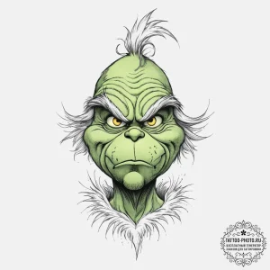 Tattoo sketch the grinch with a feather, arti... - эскиз тату (№1756636701_0, 31.08.2025 10:38) — tattoo-photo.ru