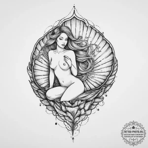 Tattoo sketch mermaid in a shell, artistic ta... - эскиз тату (№1756645356_0, 31.08.2025 13:02) — tattoo-photo.ru