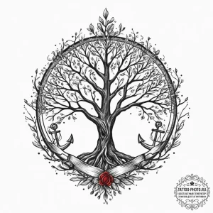 Tattoo sketch tree with a couple, tattoo line... - эскиз тату (№1756647161_0, 31.08.2025 13:32) — tattoo-photo.ru