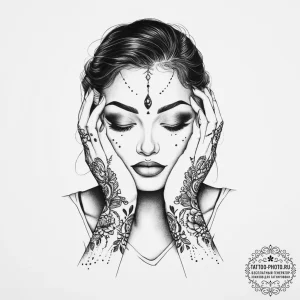 Tattoo sketch sensual hands touching a face,... - эскиз тату (№1756656581_0, 31.08.2025 16:09) — tattoo-photo.ru