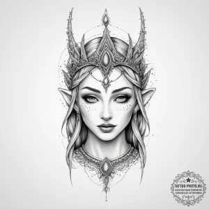 Tattoo sketch elven queen, artistic tattoo sk... - эскиз тату (№1756660765_0, 31.08.2025 17:19) — tattoo-photo.ru
