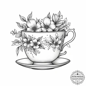 Tattoo sketch teacup with flowers, artistic t... - эскиз тату (№1756666545_0, 31.08.2025 18:55) — tattoo-photo.ru