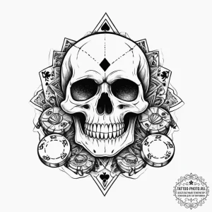 Tattoo sketch skull with poker chips, tattoo... - эскиз тату (№1756667349_0, 31.08.2025 19:09) — tattoo-photo.ru