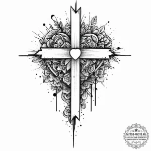 Tattoo sketch cross with a heart, tattoo draw... - эскиз тату (№1756673771_0, 31.08.2025 20:56) — tattoo-photo.ru