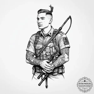 Tattoo sketch soldier with a knot, concept ar... - эскиз тату (№1756675332_0, 31.08.2025 21:22) — tattoo-photo.ru