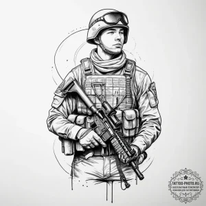 Tattoo sketch soldier with a thread, tattoo s... - эскиз тату (№1756680827_0, 31.08.2025 22:53) — tattoo-photo.ru