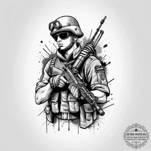 Tattoo sketch soldier with a document, concep... - эскиз тату (№1756686386_0, 01.09.2025 00:26) — tattoo-photo.ru