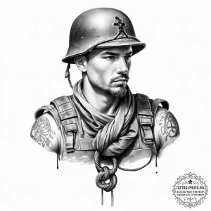 Tattoo sketch soldier with a knot - эскиз тату (№1756689574_0, 01.09.2025 01:19) — tattoo-photo.ru