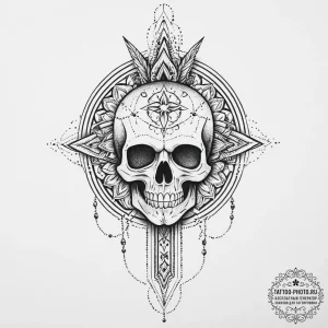 Tattoo sketch узор в виде черепа с кинжалом,... - эскиз тату (№1756690751_0, 01.09.2025 01:39) — tattoo-photo.ru