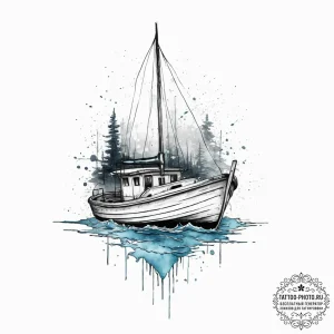 Tattoo sketch water with a boat, tattoo drawi... - эскиз тату (№1756690947_0, 01.09.2025 01:42) — tattoo-photo.ru