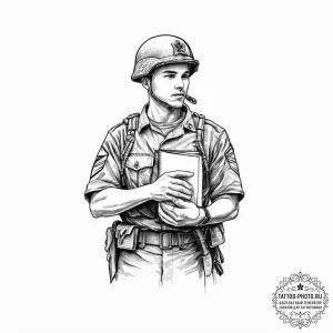 Tattoo sketch soldier with a book, tattoo ske... - эскиз тату (№1756692152_0, 01.09.2025 02:02) — tattoo-photo.ru