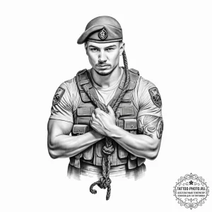 Tattoo sketch soldier with a knot - эскиз тату (№1756694519_0, 01.09.2025 02:41) — tattoo-photo.ru
