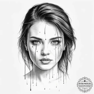 Tattoo sketch girl's face with a tear, concep... - эскиз тату (№1756695112_0, 01.09.2025 02:51) — tattoo-photo.ru
