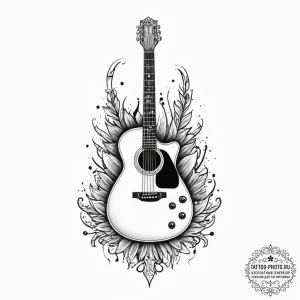 Tattoo sketch rock and roll with a guitar, ar... - эскиз тату (№1756695510_0, 01.09.2025 02:58) — tattoo-photo.ru