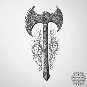 Tattoo sketch viking axe with runes - эскиз тату (№1756697697_0, 01.09.2025 03:34) — tattoo-photo.ru