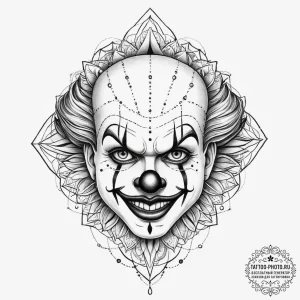 Tattoo sketch it clown portrait, tattoo flash... - эскиз тату (№1756697893_0, 01.09.2025 03:38) — tattoo-photo.ru
