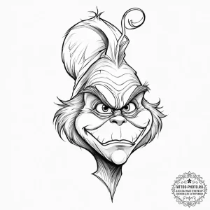 Tattoo sketch the grinch with a horn, concept... - эскиз тату (№1756700668_0, 01.09.2025 04:24) — tattoo-photo.ru