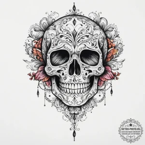 Tattoo sketch skull, ink illustration for tat... - эскиз тату (№1756701654_0, 01.09.2025 04:40) — tattoo-photo.ru
