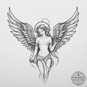 Tattoo sketch angel with a scroll, concept ar... - эскиз тату (№1756707589_0, 01.09.2025 06:19) — tattoo-photo.ru