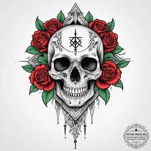 Tattoo sketch algiz rune with an animal skull... - эскиз тату (№1756713122_0, 01.09.2025 07:52) — tattoo-photo.ru