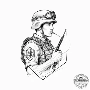 Tattoo sketch soldier with a letter, concept... - эскиз тату (№1756719075_0, 01.09.2025 09:31) — tattoo-photo.ru