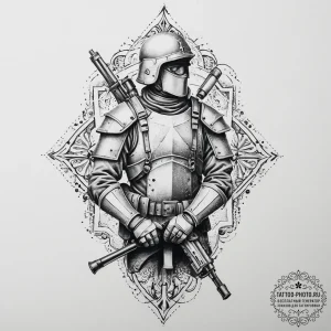 Tattoo sketch soldier with a scroll, concept... - эскиз тату (№1756720056_0, 01.09.2025 09:47) — tattoo-photo.ru