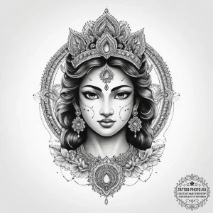 Tattoo sketch goddess durga, ink illustration... - эскиз тату (№1756720644_0, 01.09.2025 09:57) — tattoo-photo.ru